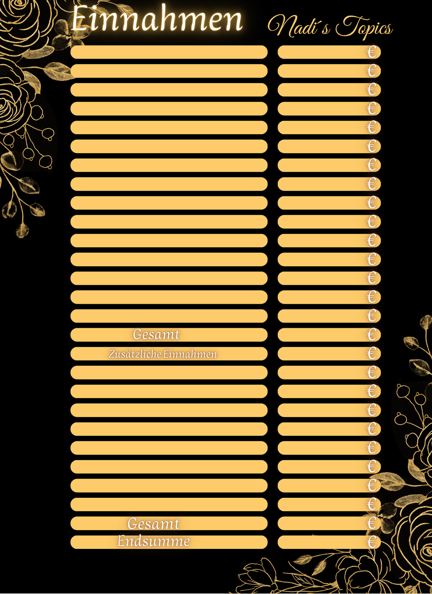 Budget Planer 2026 Schwarz, Gold -Digital