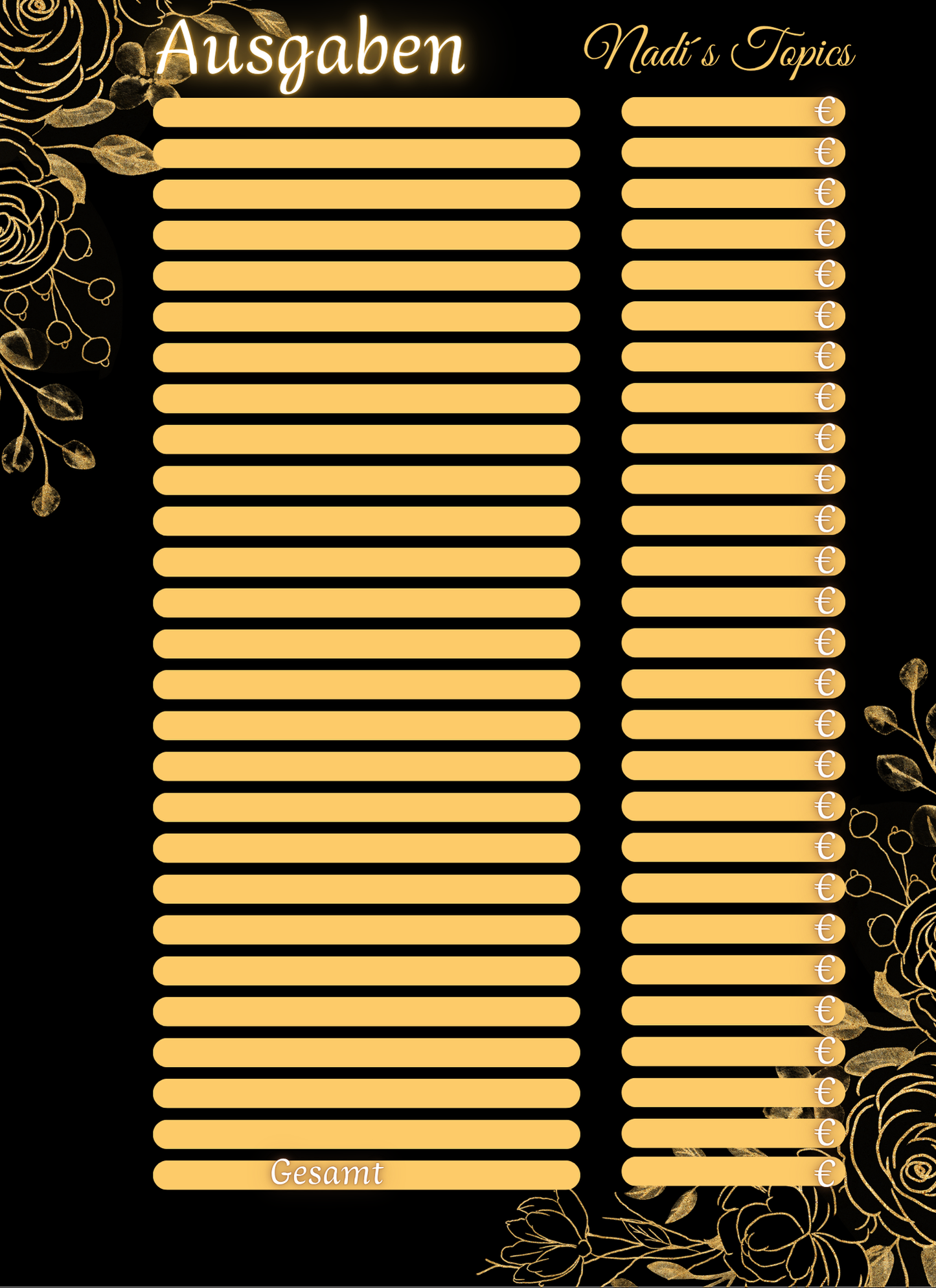 Budget Planer 2026 Schwarz, Gold -Digital